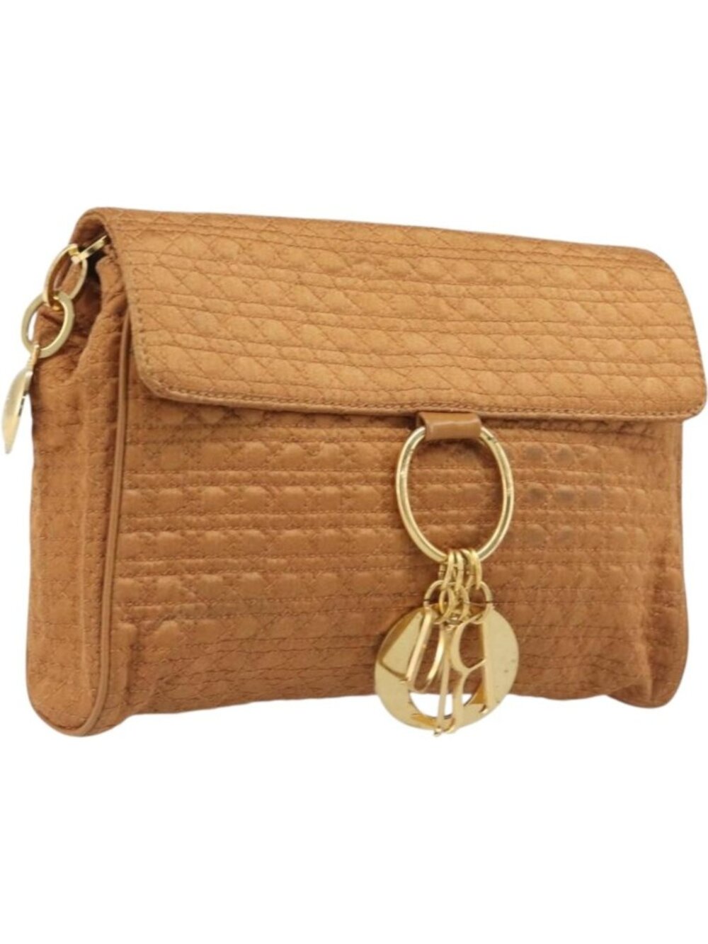 Christian Dior Canage Clutch Bag Nylon Brown Gold Tone
